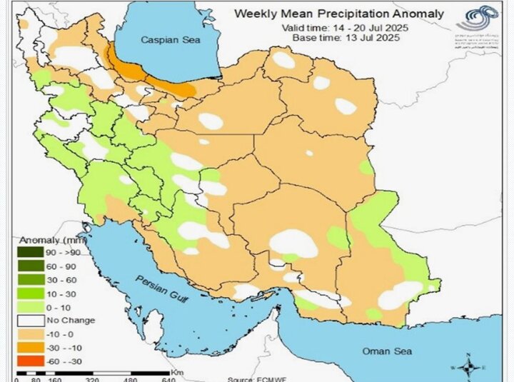 پیش‌بینی بارش‌ها تا ۲ شهریور؛ بارندگی‌ها کمتر از نرمال خواهد بود